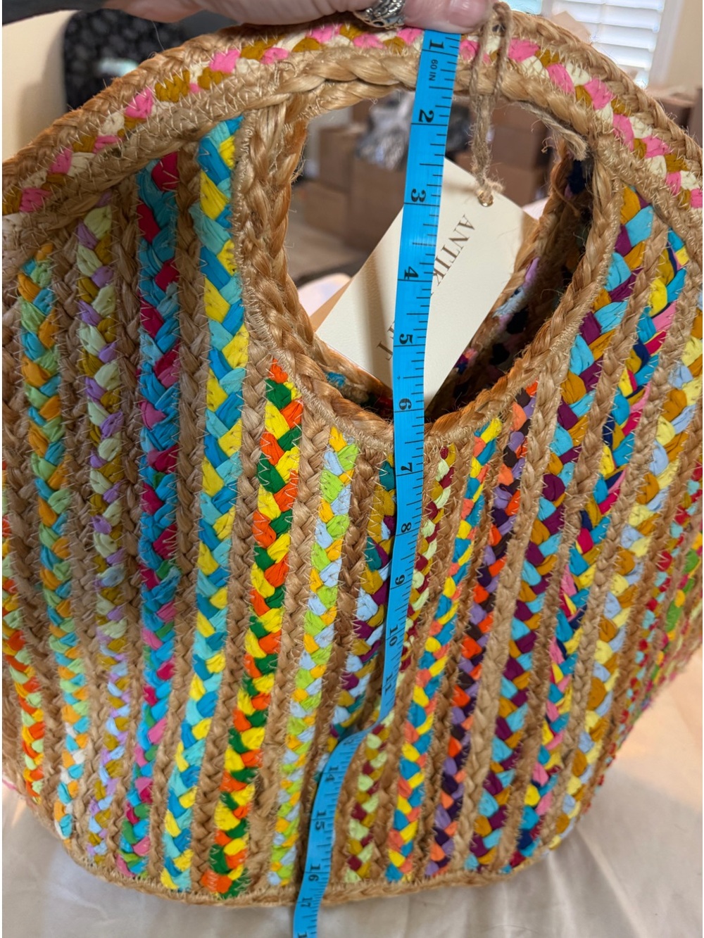 NWT Antik Kraft Ruhi Colorful Braided Jute Bag - Picture 5 of 7